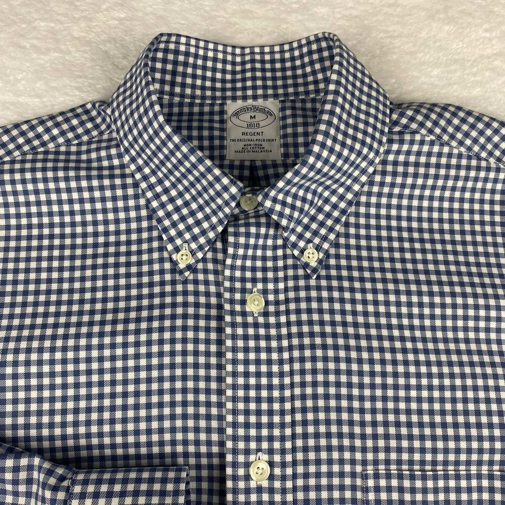Brooks Brothers Shirt Mens Medium Blue/White Checks Regent Non Iron - Picture 2 of 9